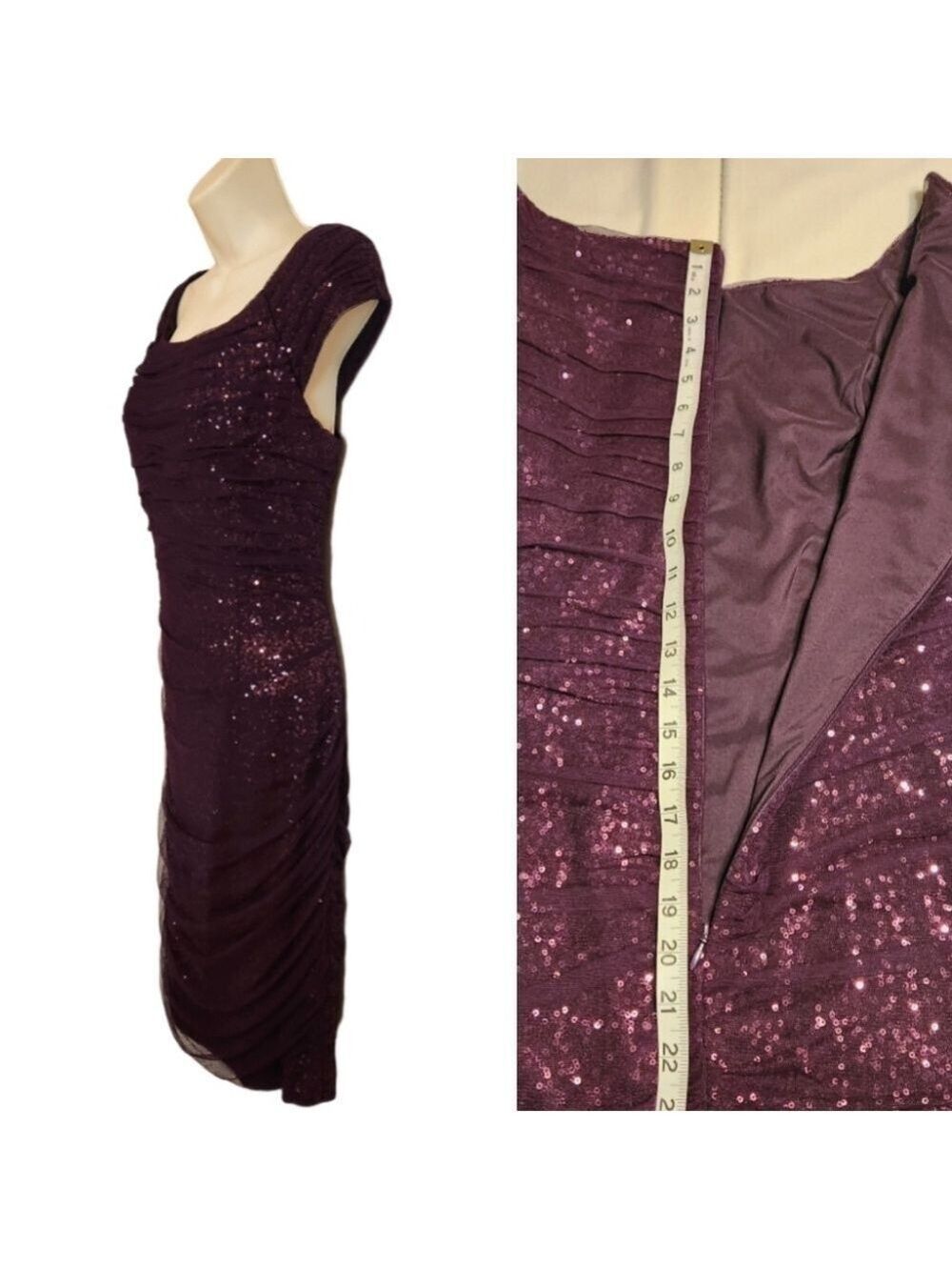 Lauren Ralph Lauren Sequin Dress Off Shoulder Plum Size 10 - Picture 4 of 12